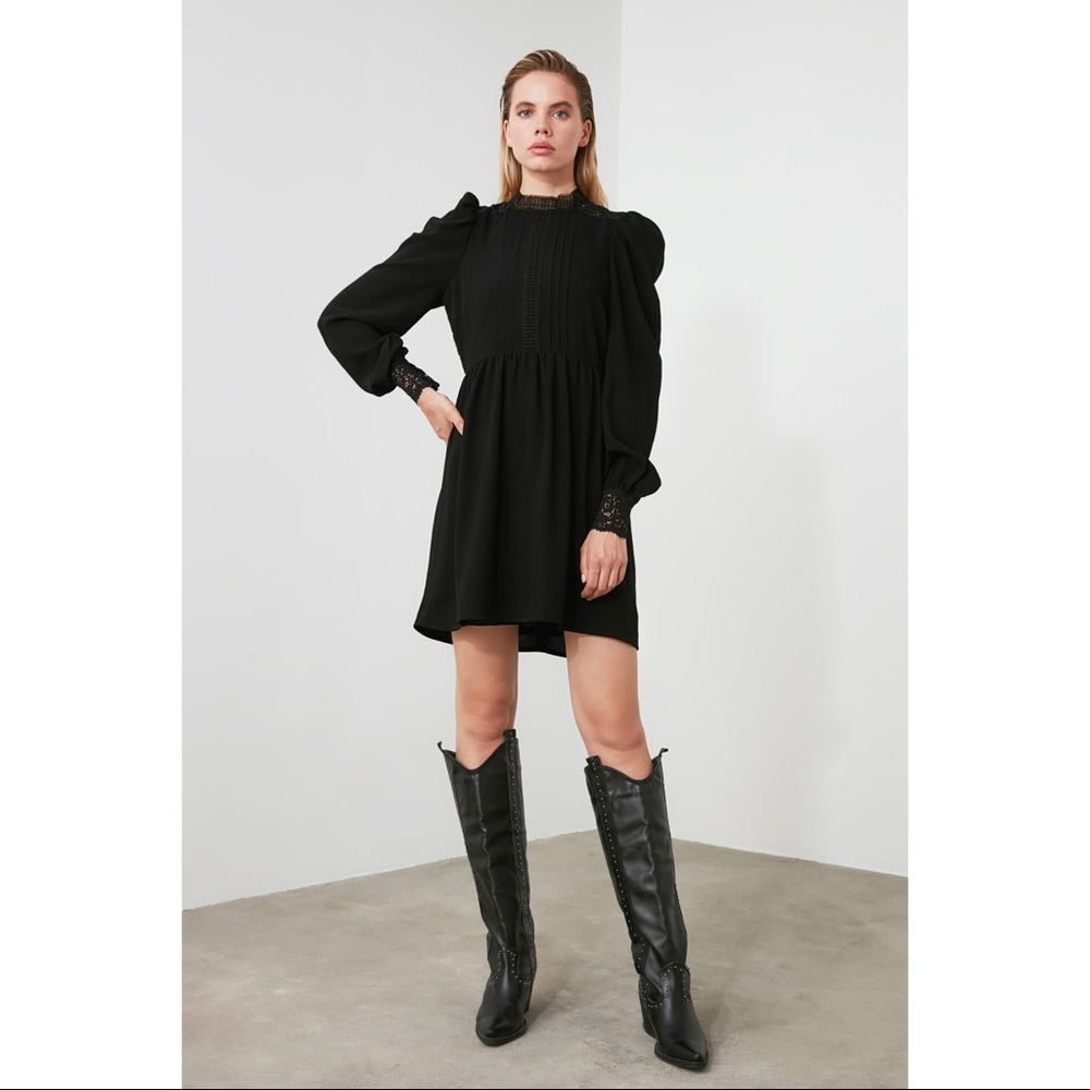 Woman Comfy Fit Flare Black Mini Dress - Picture 1 of 5